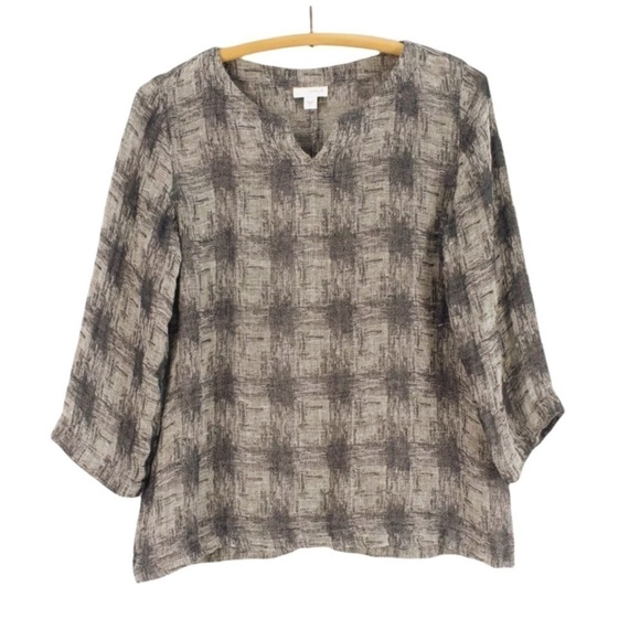 J. Jill Pure Jill Green/Gray 100% Linen Lagenlook Plaid Top 3/4 Sleeves Sz XS - Picture 2 of 7